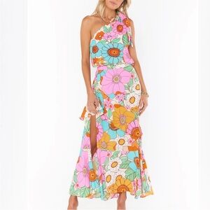 Show Me Your MuMu One-Shoulder Floral Maxi Dress in Pink, Orange, Teal
